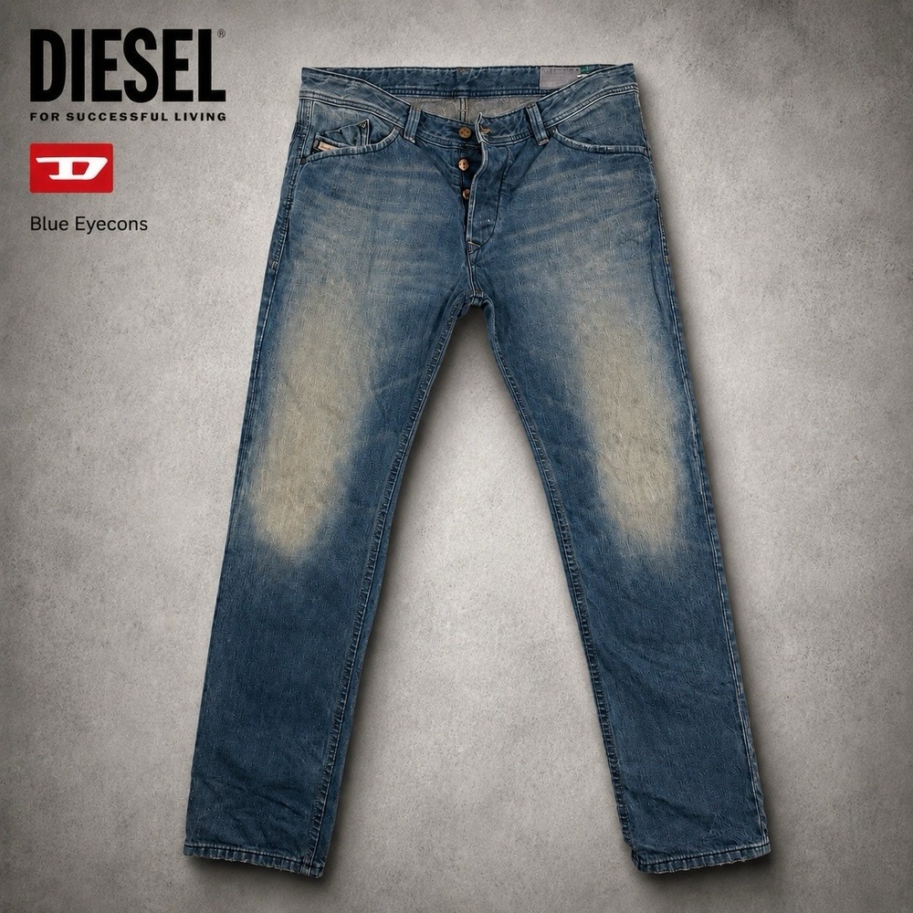 Diesel DARRON Jeans Mens 34x32 BLUE EYECONS 2012 Faded Button Fly Italy Limited